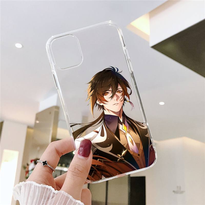 Genshin impact zhongli Phone Case Transparent for iPhone 13 7 8 11 12 s mini pro X XS XR MAX Plus cover funda