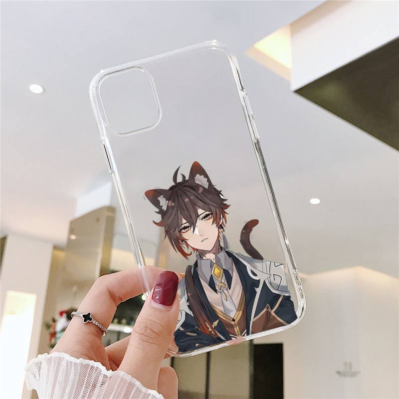 Genshin impact zhongli Phone Case Transparent for iPhone 13 7 8 11 12 s mini pro X XS XR MAX Plus cover funda