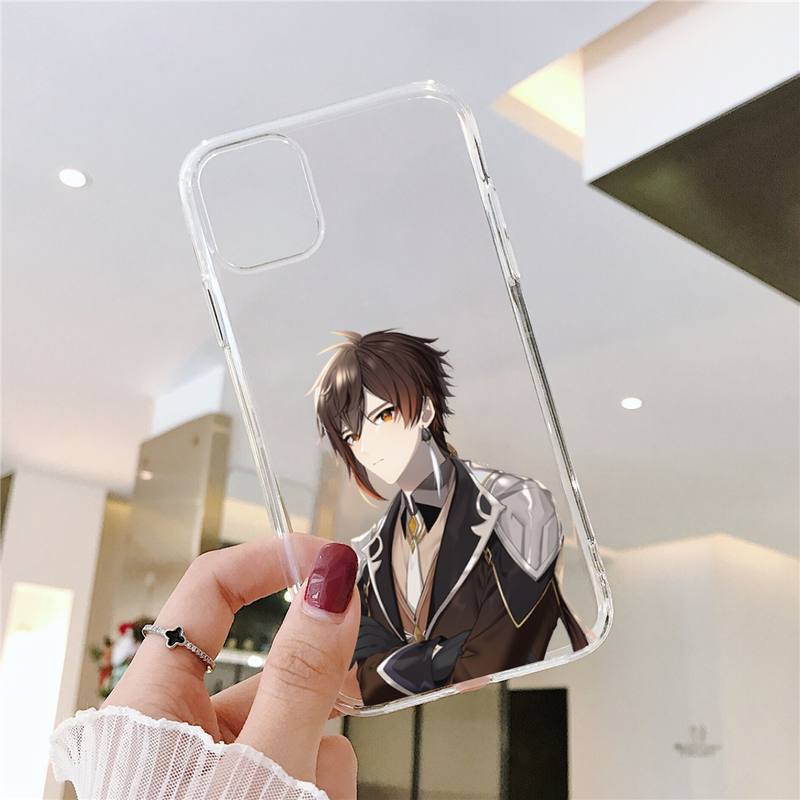 Genshin impact zhongli Phone Case Transparent for iPhone 13 7 8 11 12 s mini pro X XS XR MAX Plus cover funda