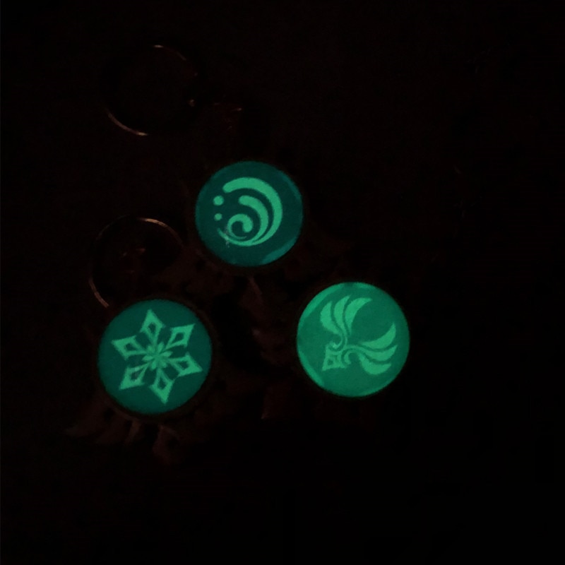 Game Genshin Impact Vision Lnazuma Ganyu Keqing Wendi Xiao Keychain Luminous 7 Element Weapons Eye Of Original God Toy KeyRing