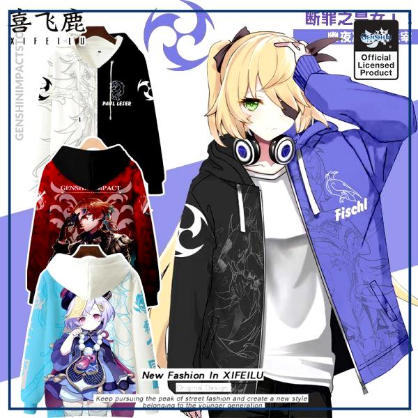 Anime Genshin Impact Keqing Fischl Hooded Hoodie Sweatshirt Coat Loose Autumn New Men Women Student Harajuku - Genshin Impact Store