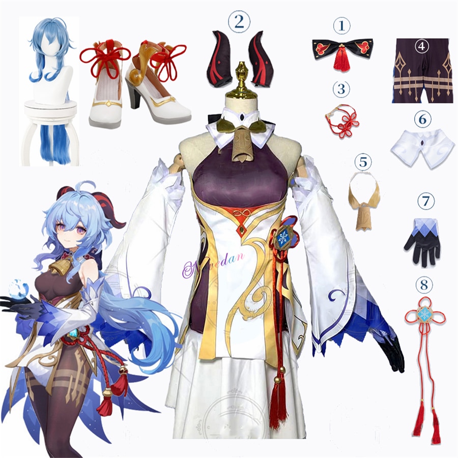 Genshin Impact Ganyu Cosplay Costume Anime Halloween Party Fancy Dress Women Sexy Outfit Wig Shoes Horns - Genshin Impact Store